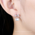 925 Sterling Silver Square Shaped Crystal Pendant Irregular Earrings